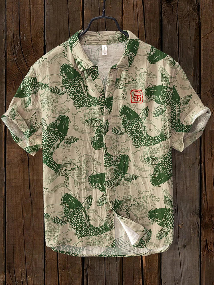 Ogie - Leinenshirt mit künstlerischem Design inspiriert von Vintage-Fischen